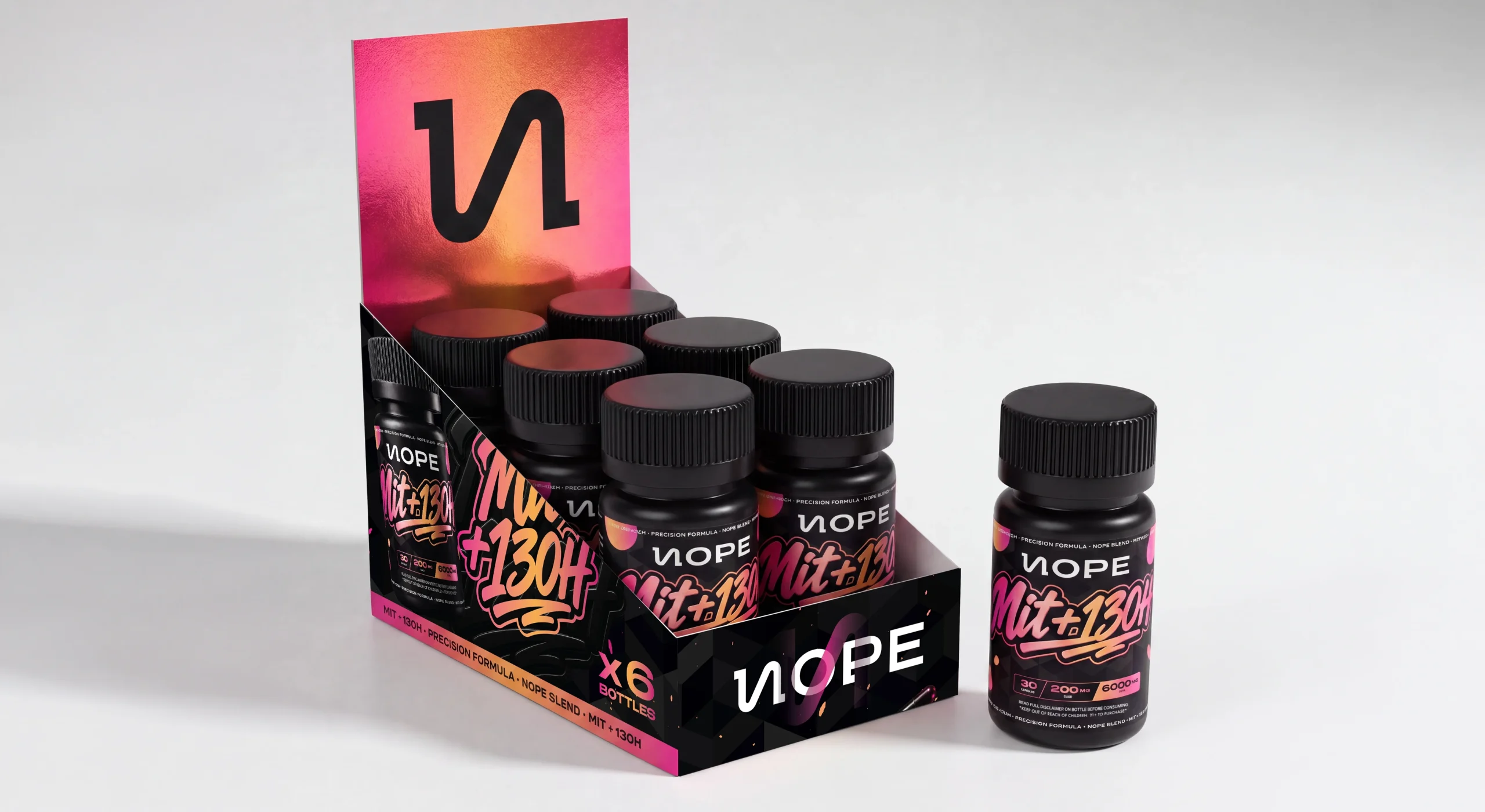 Expositor de mostrador de NOPE Mit+130H para seis unidades, con copete y bote individual