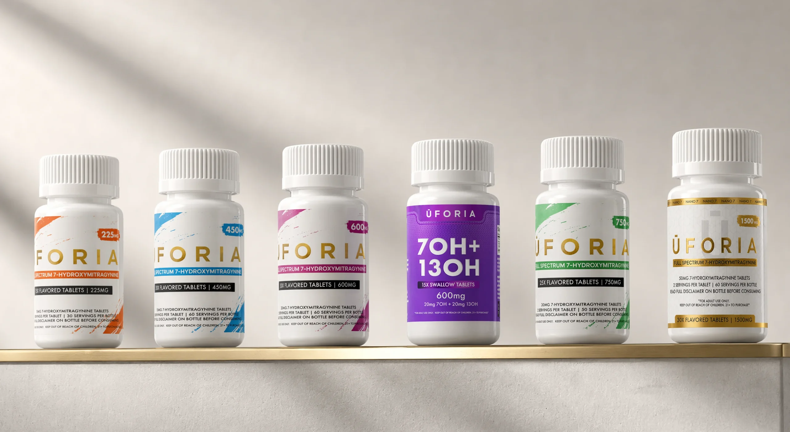 Gama completa de Uforia en lineal, seis referencias con código de color por concentración